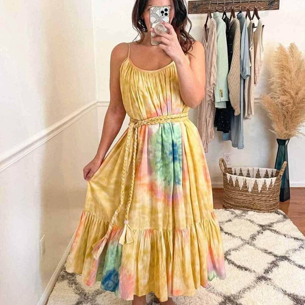Rhode Resort Womenโs Tie-Dye Tropical Lea Oversized Midi Dressโ Sz XS